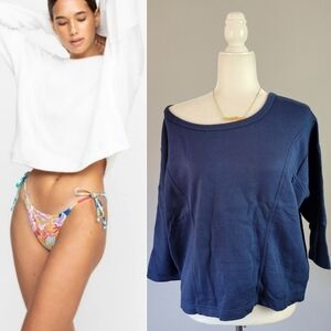 Mikoh Blue 3/4 Sleeve Boatneck Pullover French Terry